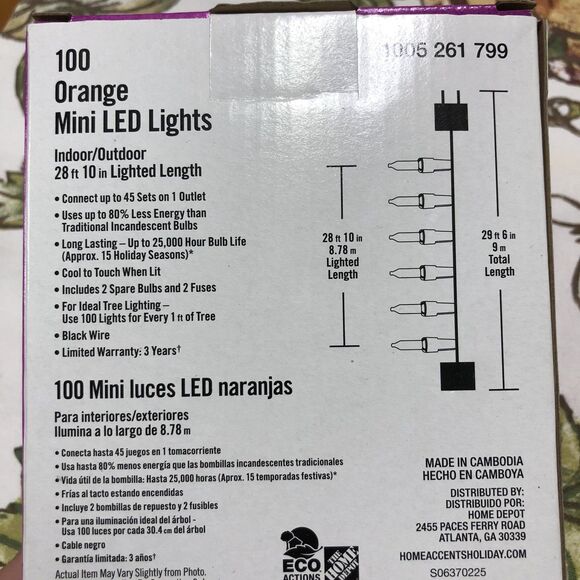 Home Accent Holiday 100 Orange Mini Elongated LED Lights Halloween Christmas - Picture 8 of 9